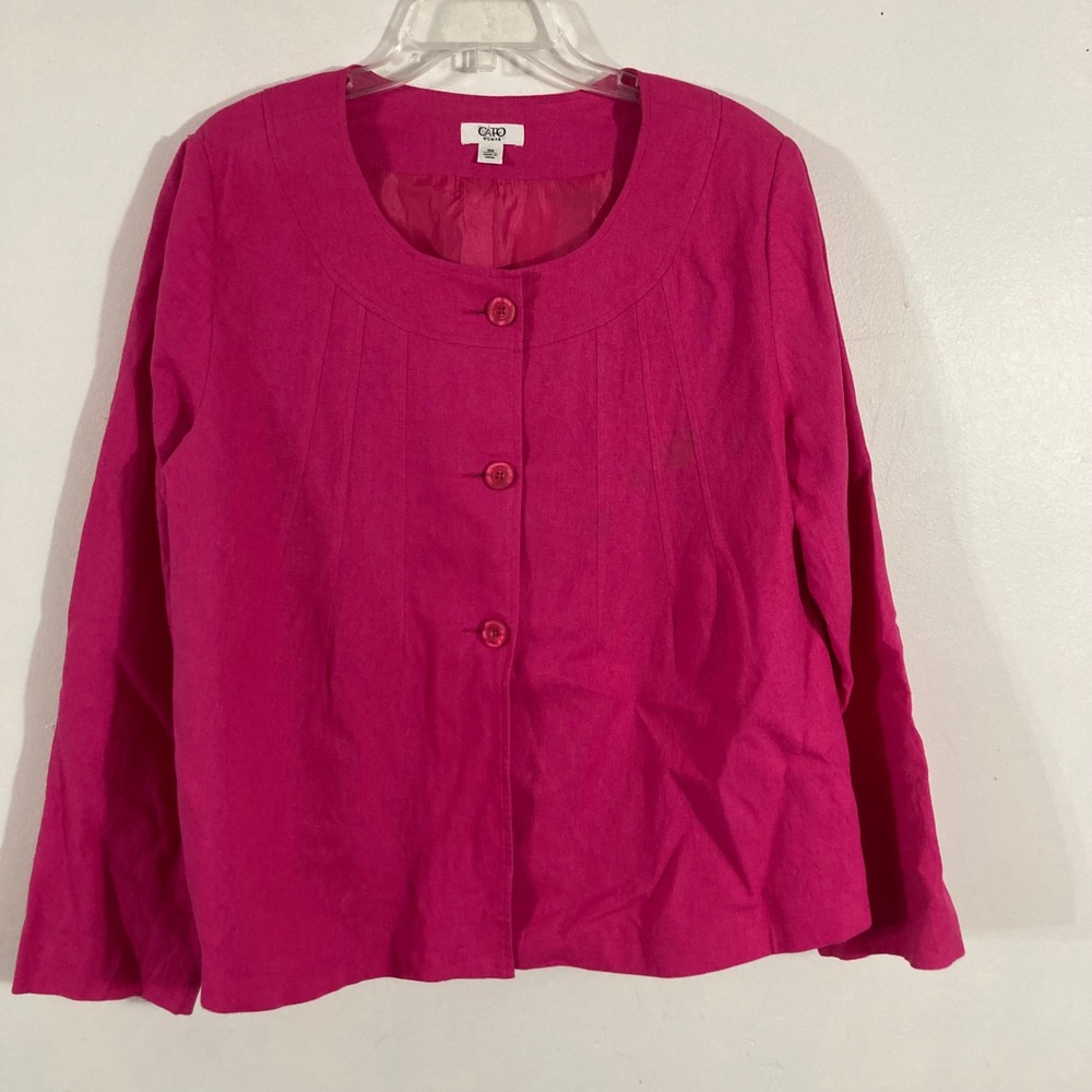 Cato Blazer Woman 18W Pink Linen Blend Button Front Pintuck Long Sleeve Jacket